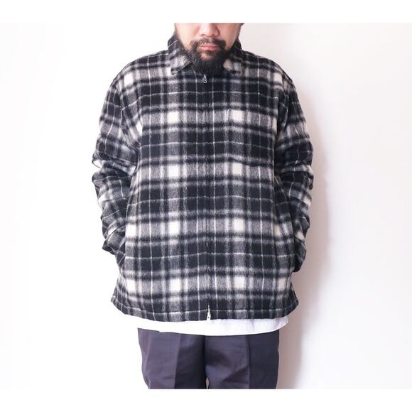 Maiden Noir Men’s Wool Alpaca Plaid Zip Jacket Large Black White Check Coat - Picture 2 of 13